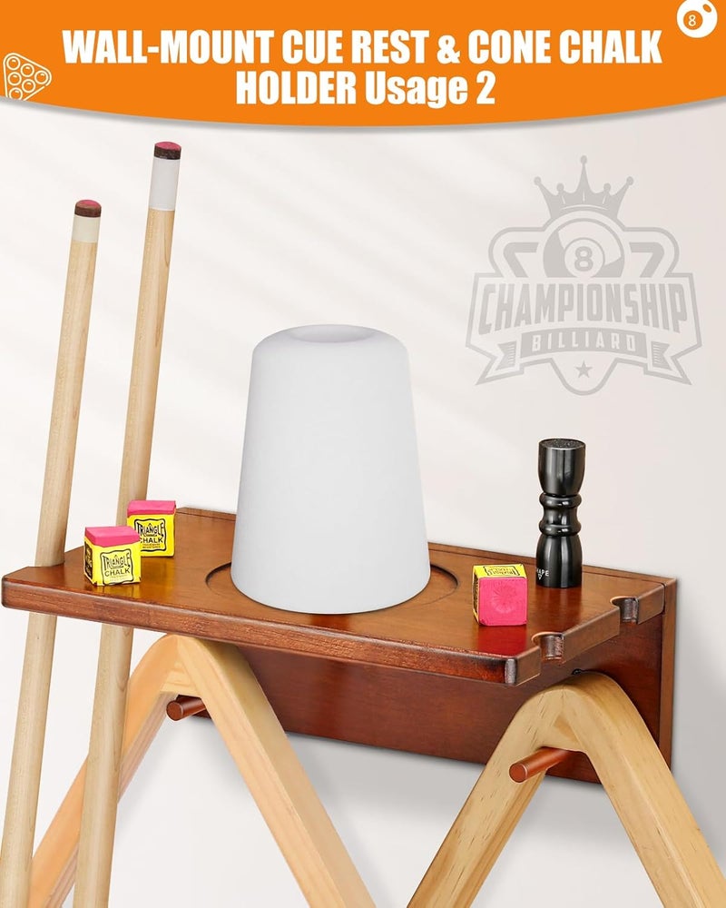 EXTCCT Wall Mounted Cue Holder - Hardwood Billiard Cue Rest and Drink Holder with Chalk Holder 11 x 6.3 x 4.1 Inches (Brown) - Image 5